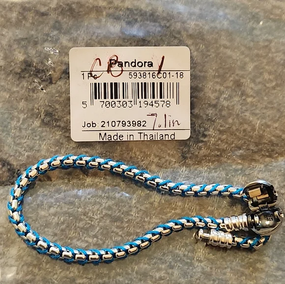 Pandora Blue Cord Snake Chain Bracelet 7.1 Inches